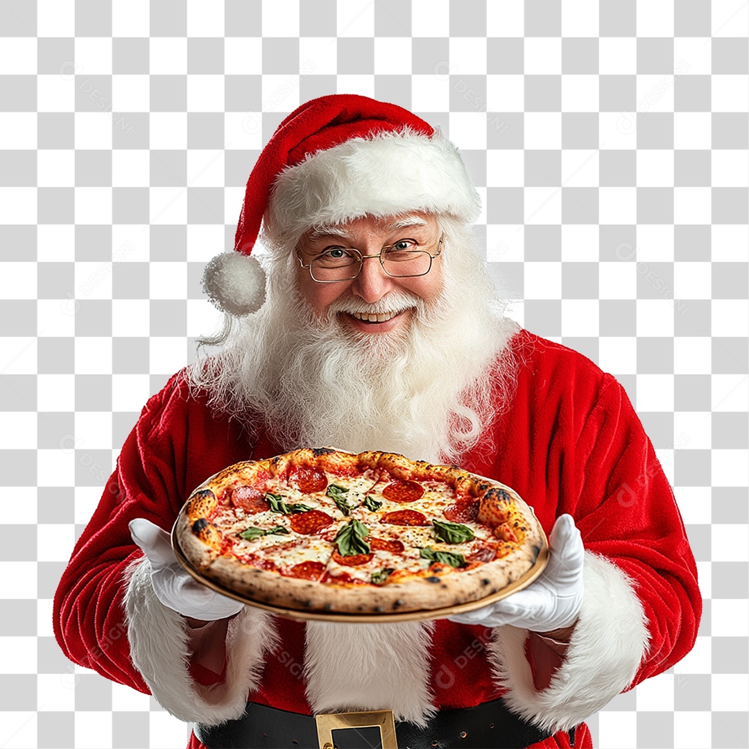 Papai Noel com Pizza PNG Transparente