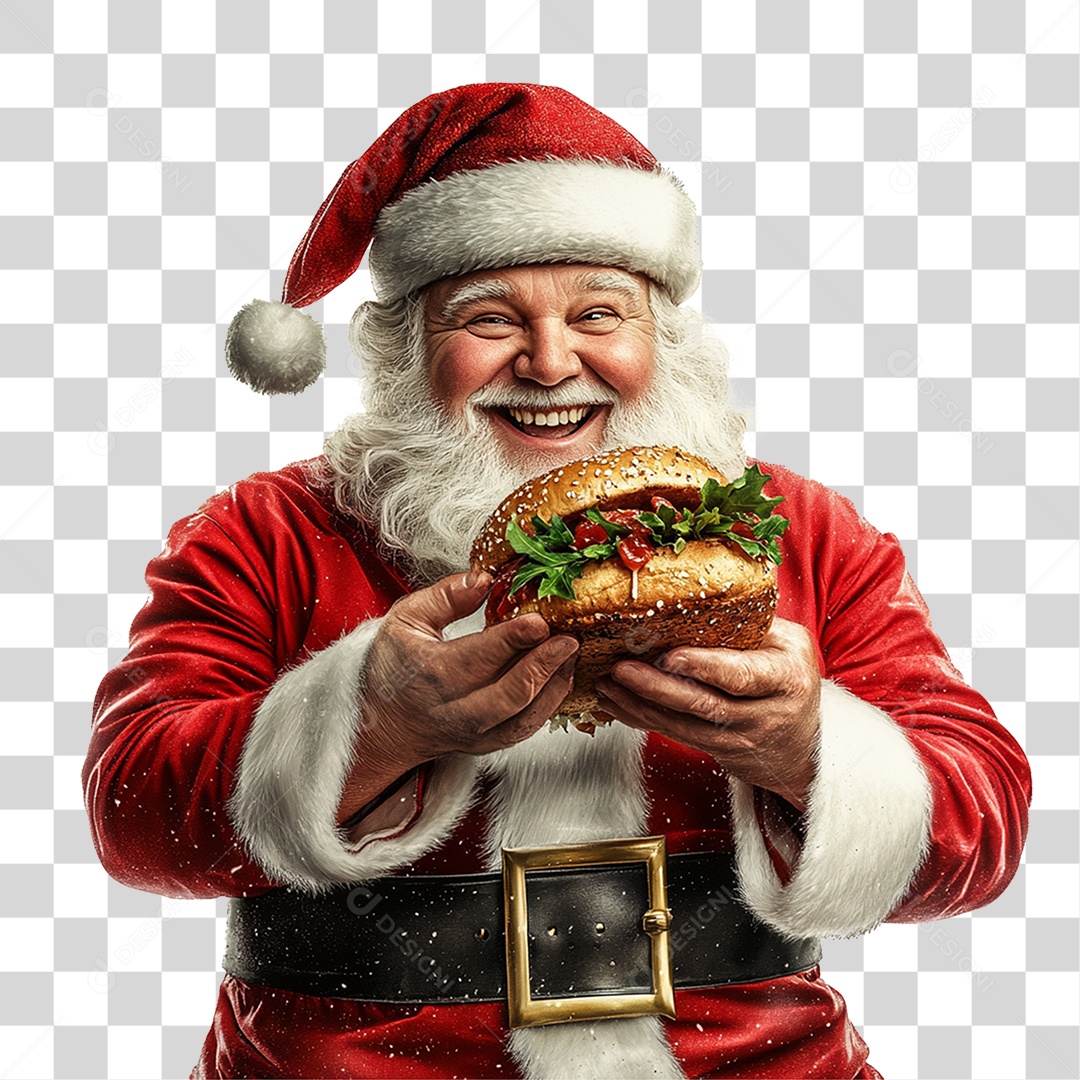 Papai Noel com Hambúrguer PNG Transparente