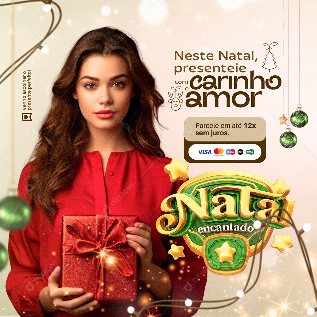 Presentes Natal Encantado Carinho Amor Social Media PSD Editável