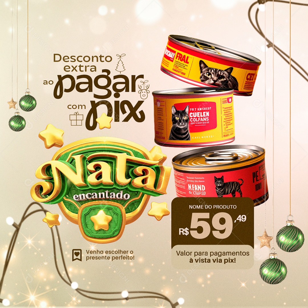 Presentes Natal Encantado Pet Ração em Lata Social Media PSD Editável