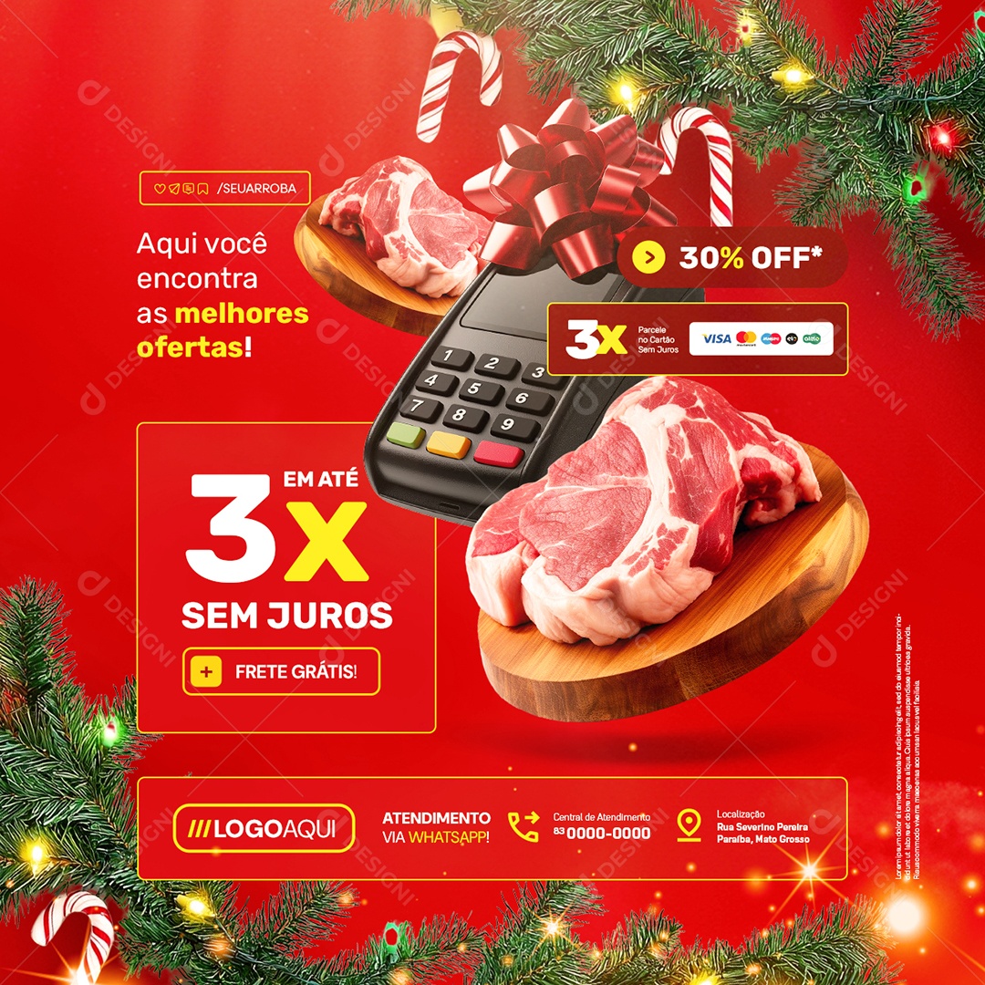 Natal Encantado Açougue Carnes Melhores Ofertas Social Media PSD Editável