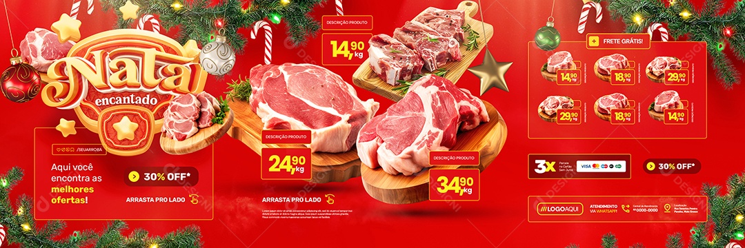 Carrossel Natal Encantado Açougue Carnes Social Media PSD Editável