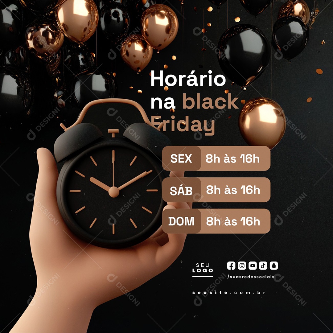 Horário na Black Friday Social Media PSD Editável