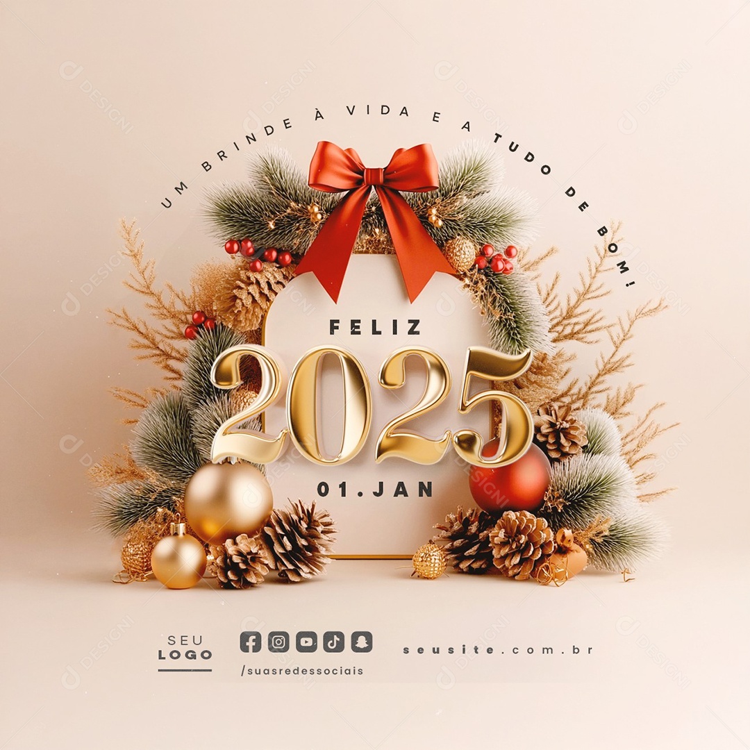 Feliz 2025 Ano Novo 01 de Janeiro Social Media PSD Editável