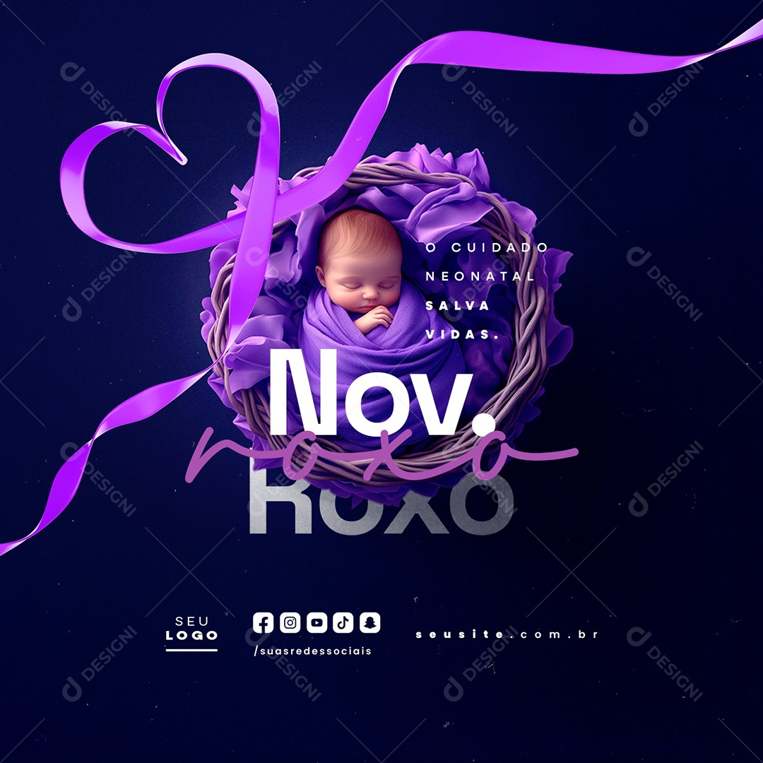 Novembro Roxo o Cuidado Neonatal Salva Vidas Social Media PSD Editável