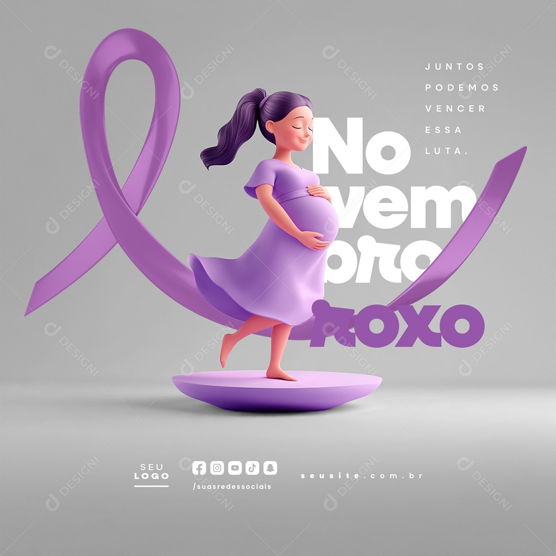 Novembro Roxo Mês de Conscientização Sobre a Prematuridade Social Media PSD Editável