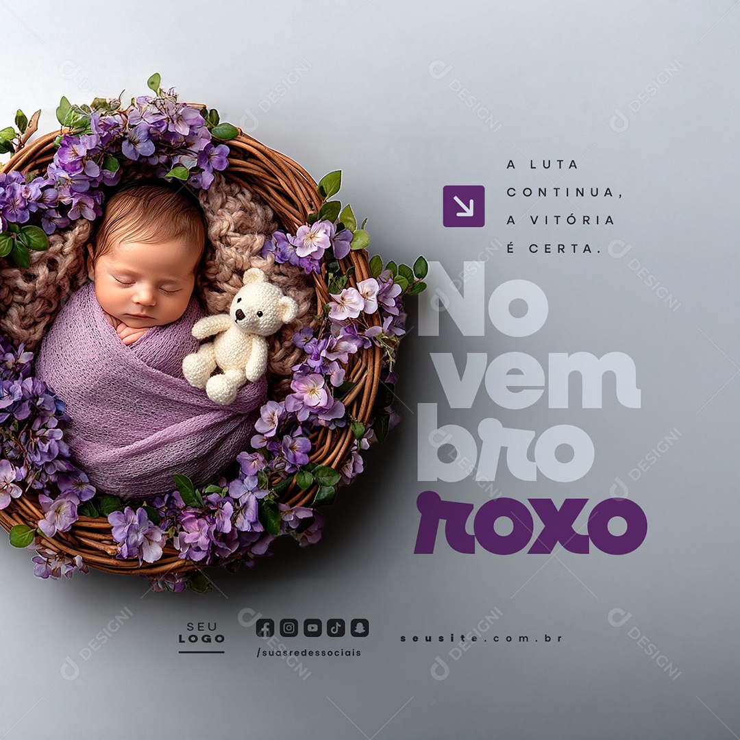 Novembro Roxo Mês de Conscientização Sobre a Prematuridade Social Media PSD Editável