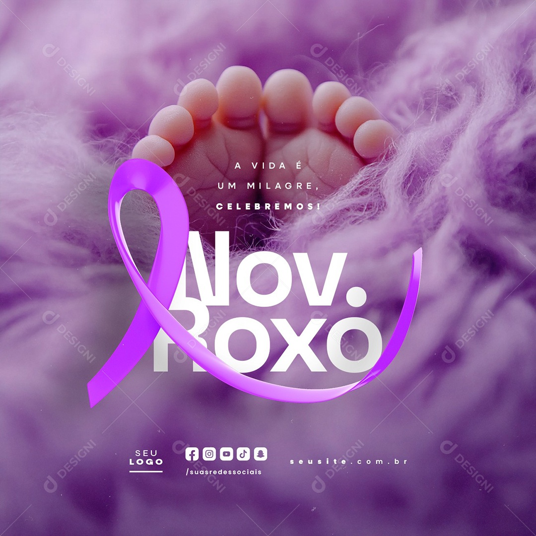 Novembro Roxo A Vida é Um Milagre Celebremos Social Media PSD Editável