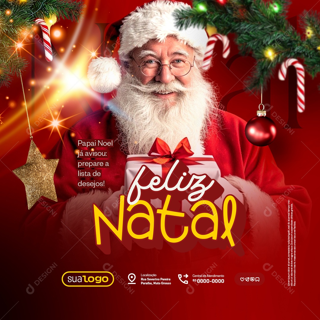 Feliz Natal 25 de Dezembro Prepare a Lista de Desejos Social Media PSD Editável