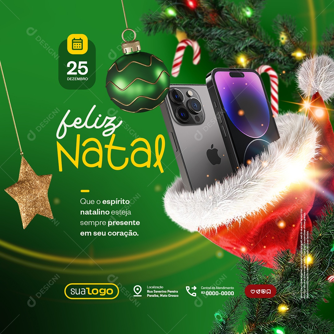 Feliz Natal 25 de Dezembro Loja de Celulares Social Media PSD Editável