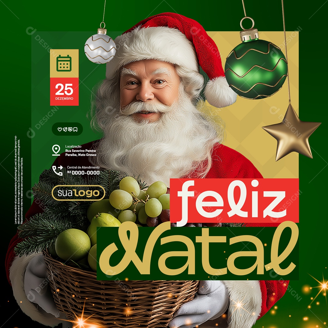 Feliz Natal 25 de Dezembro Hortifruti Supermercado Social Media PSD Editável