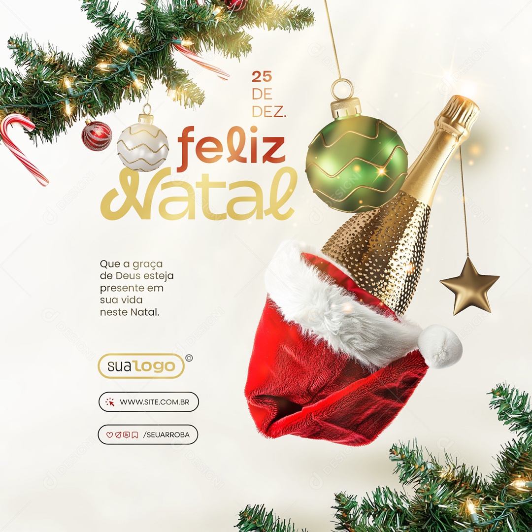 Feliz Natal 25 de Dezembro Champagne Social Media PSD Editável