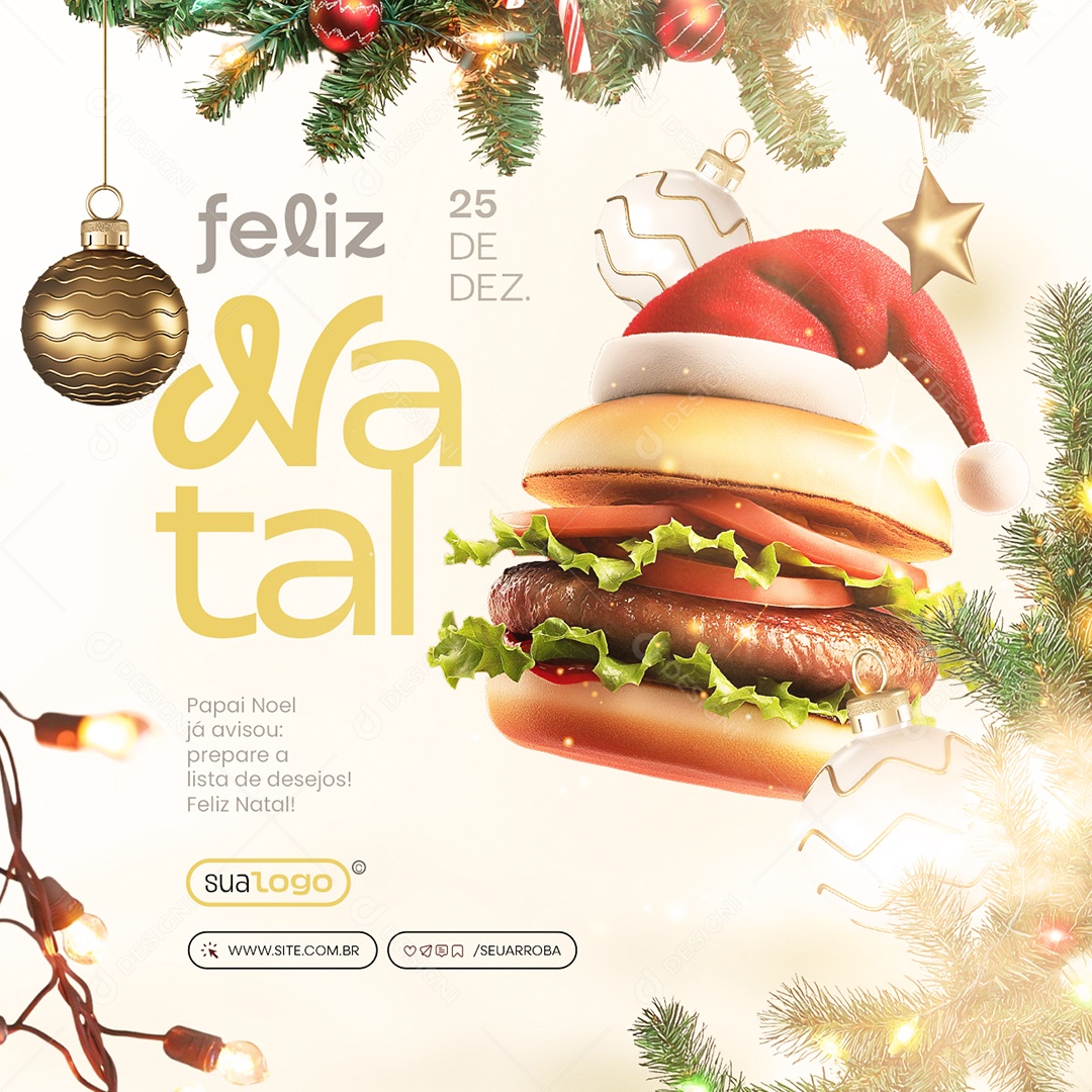 Feliz Natal 25 de Dezembro Hambúrguer Social Media PSD Editável