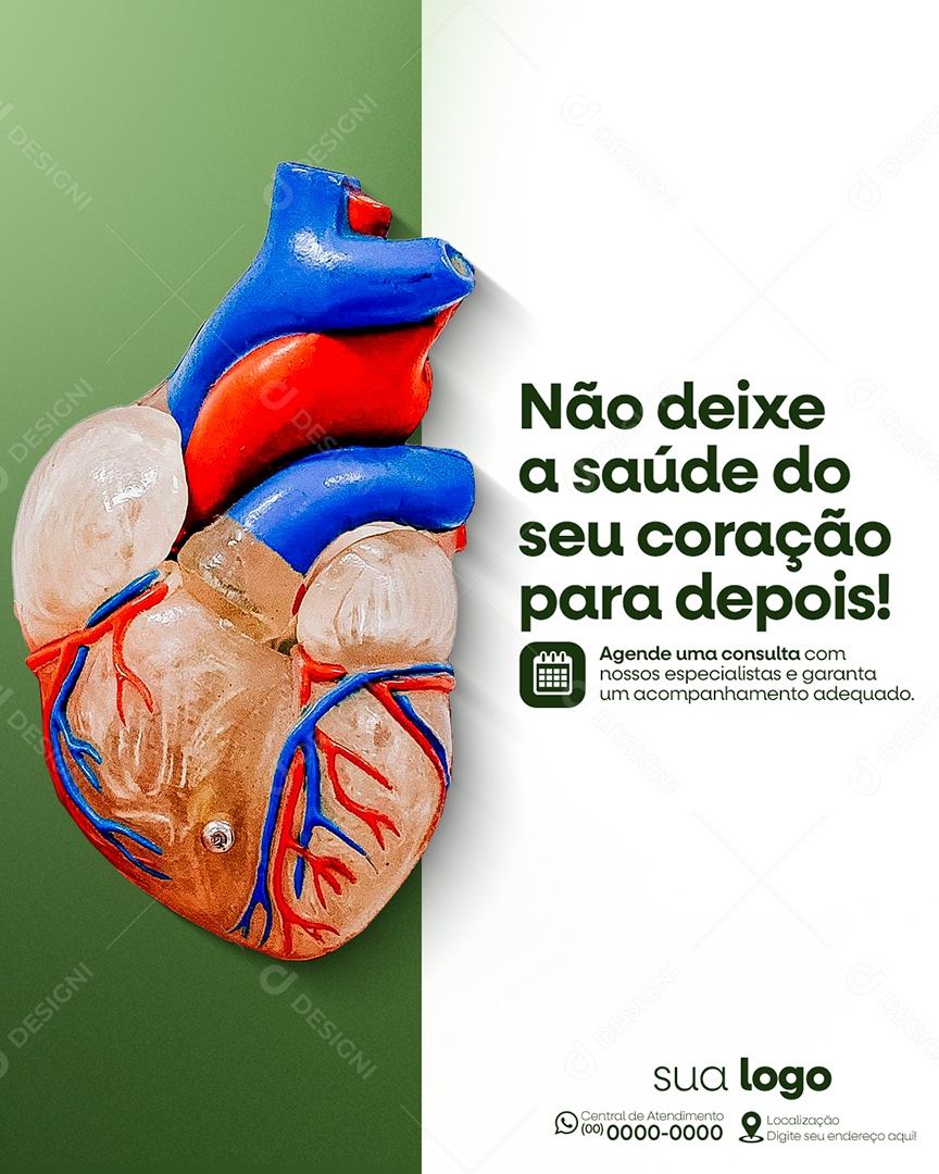Clinica Hospitalar Não Deixe a Saúde do Seu Coração Para Depois Social Media PSD Editável