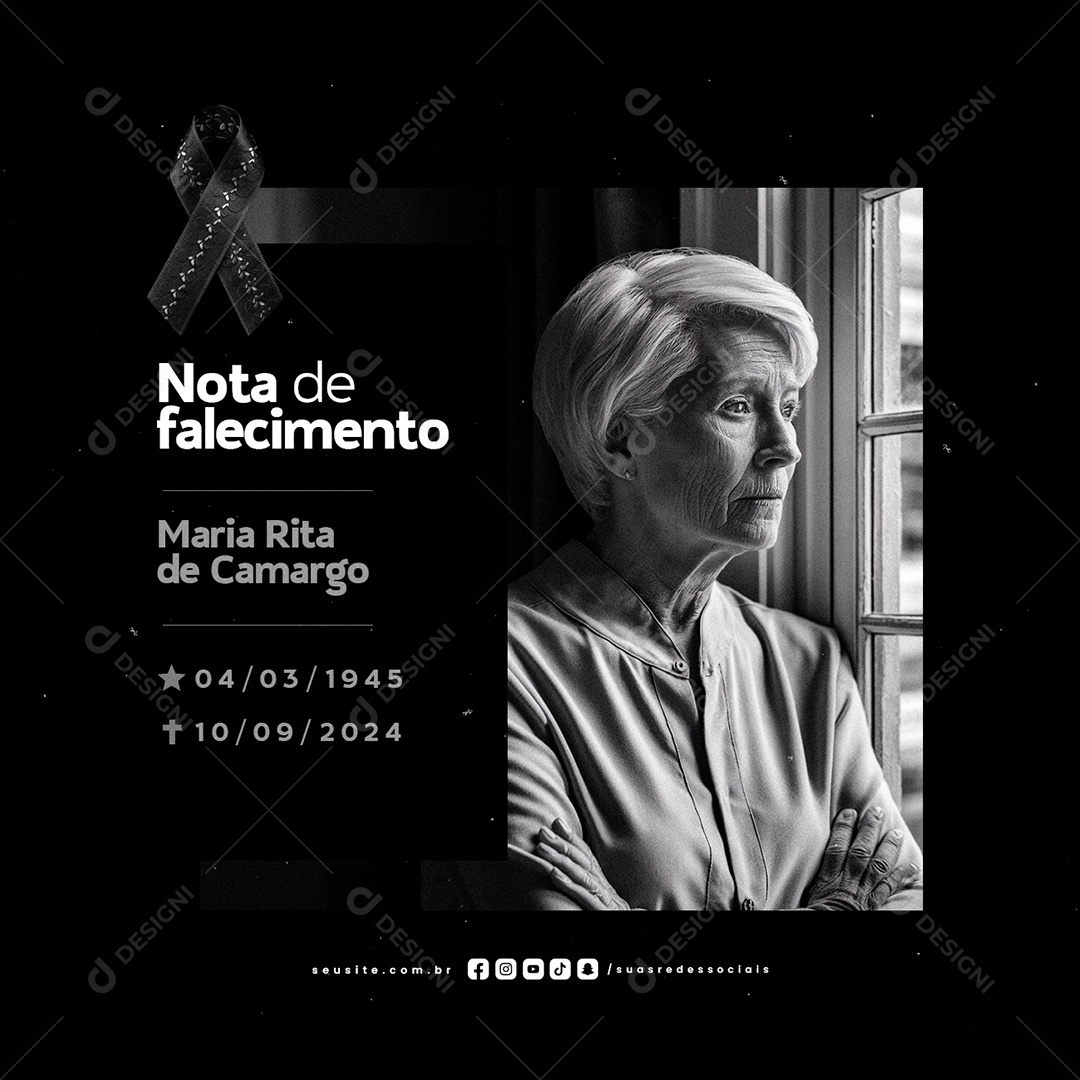 Luto Nota de Falecimento Maria Rita de Camargo Social Media PSD Editável