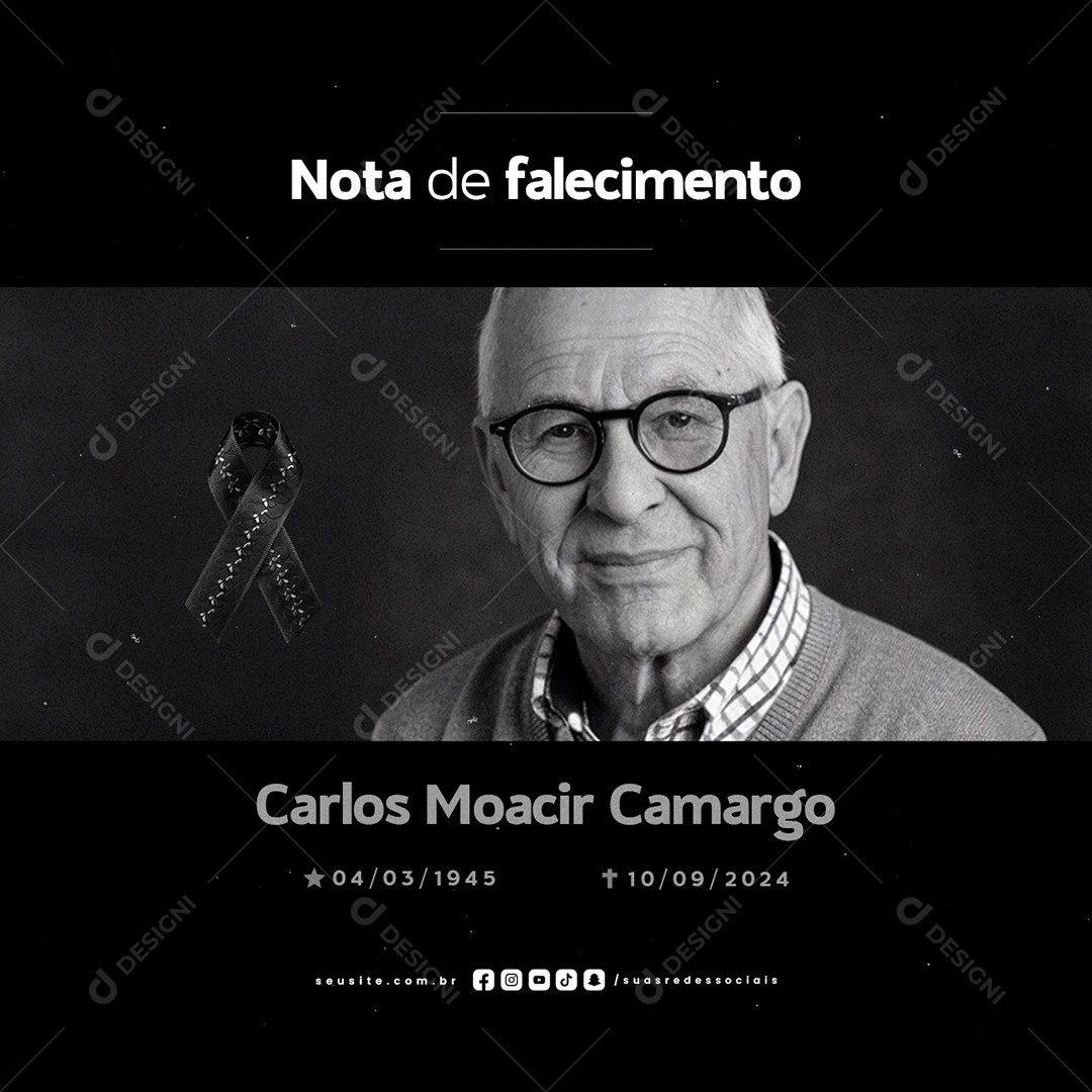 Luto Nota de Falecimento Carlos Moacir Camargo Social Media PSD Editável