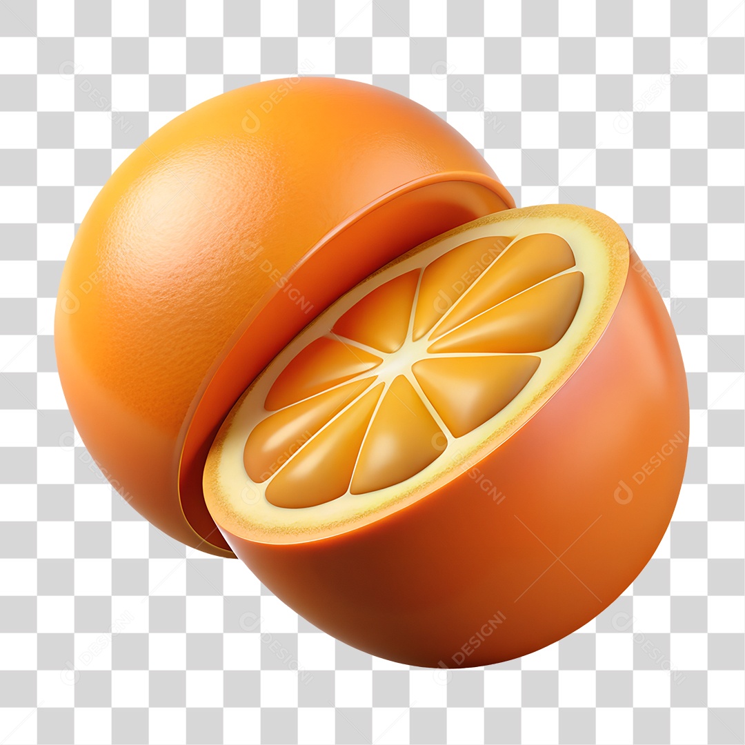 Laranja Fatiado Elemento 3D para Composição PNG Transparente
