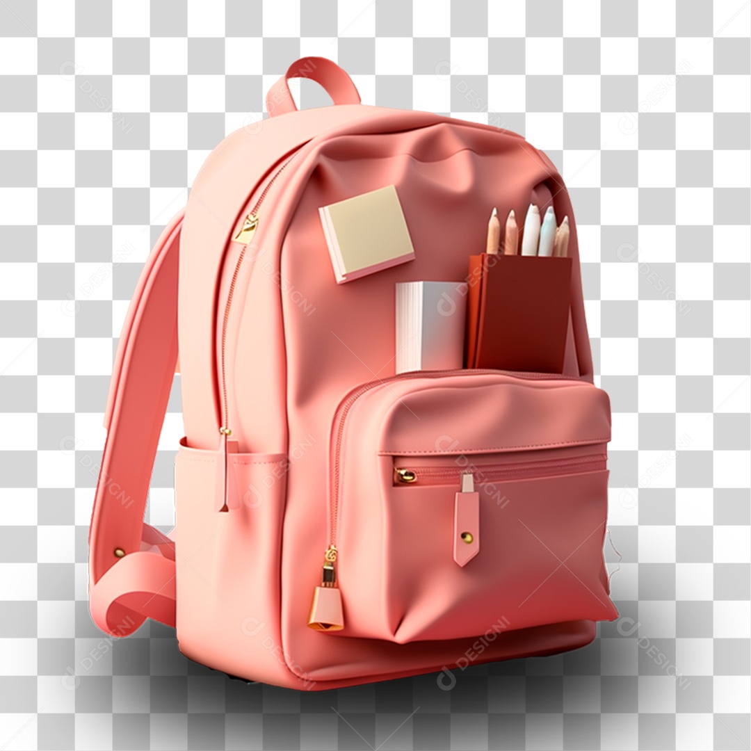 Mochila Rosa Escolar PNG Transparente