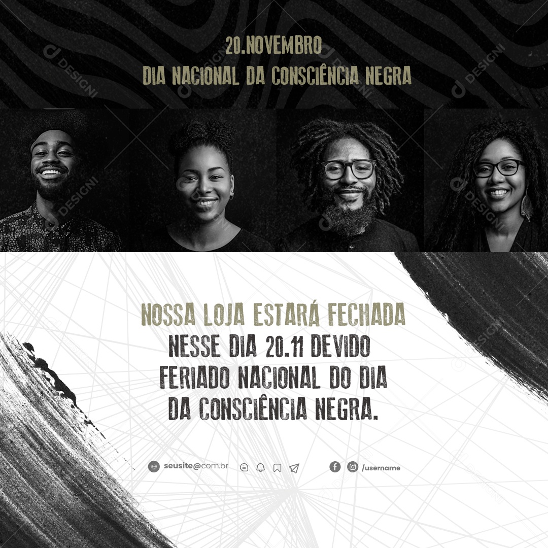 Comunicado Feriado Dia da Consciência Negra Social Media PSD Editável