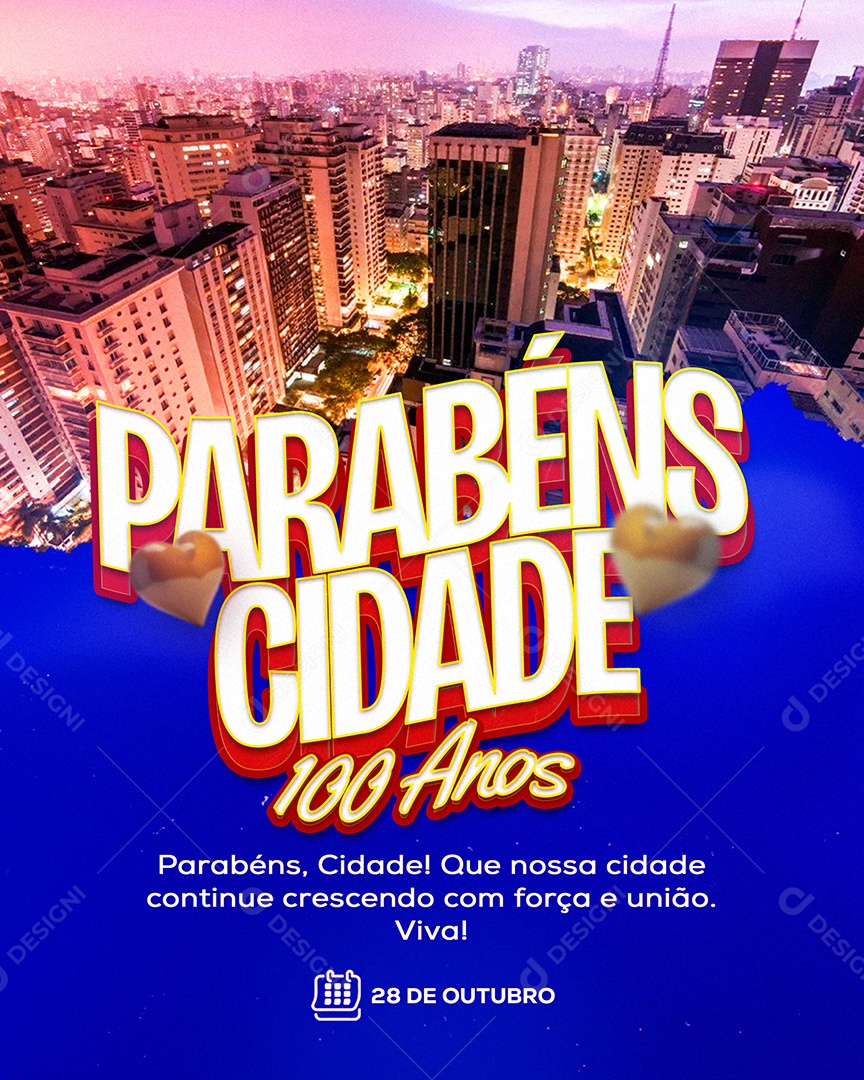 Parabéns Cidade 100 Anos Social Media PSD Editável