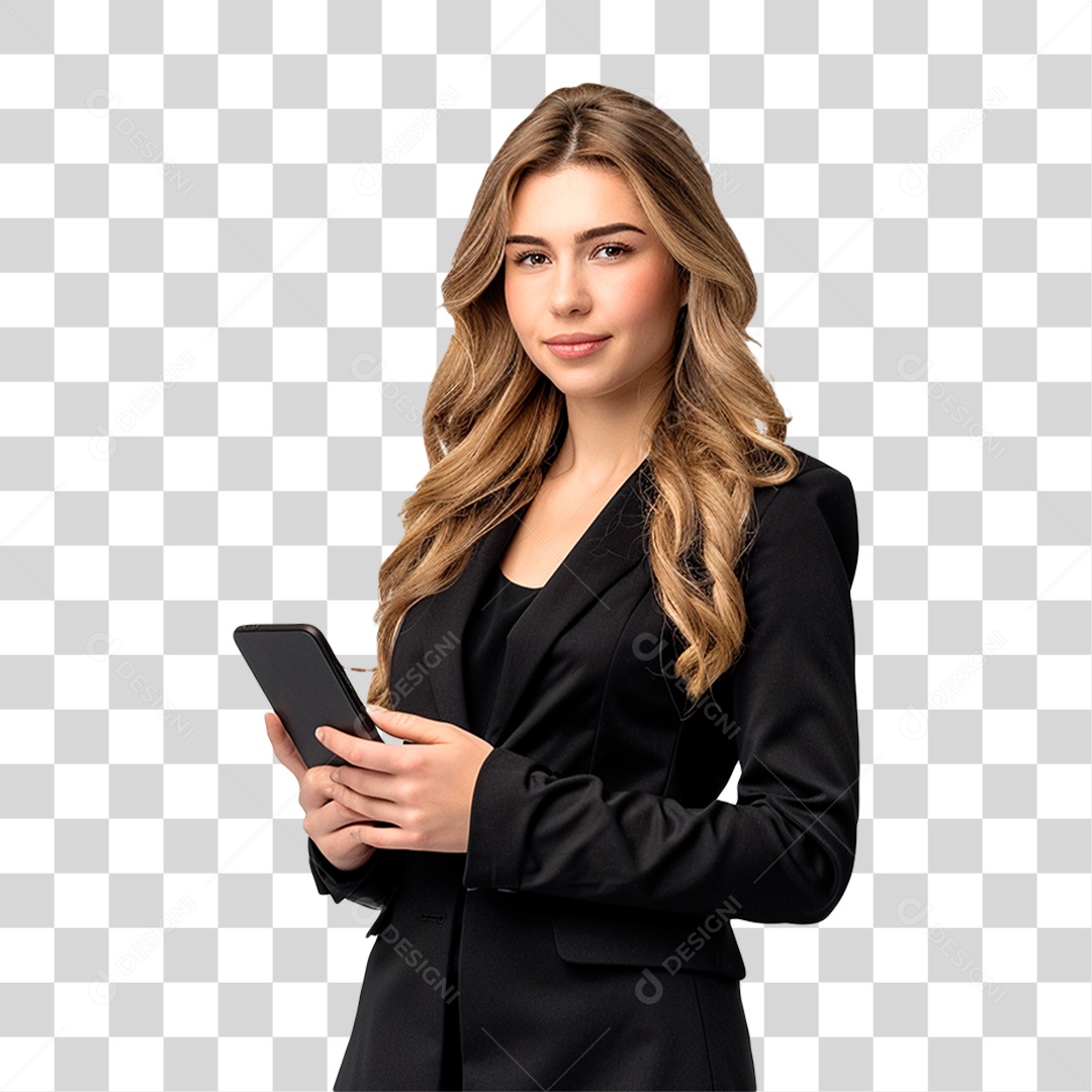 Jovem Empresária Segurando Celular PNG Transparente