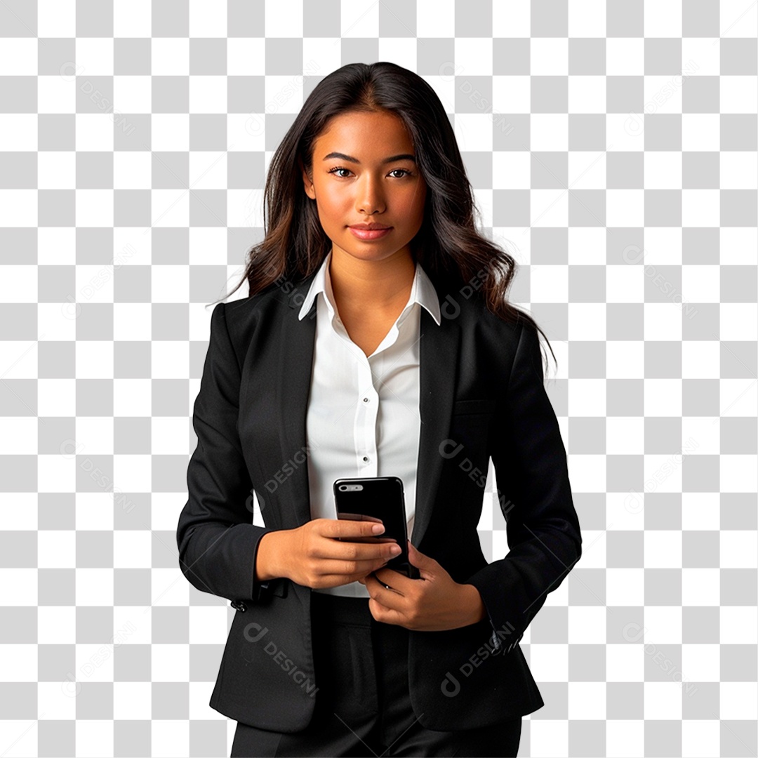 Jovem Empresária Segurando Celular PNG Transparente