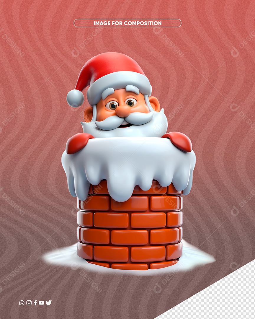 Personagem 3D Papai Noel Saindo da chaminé para Composição PSD