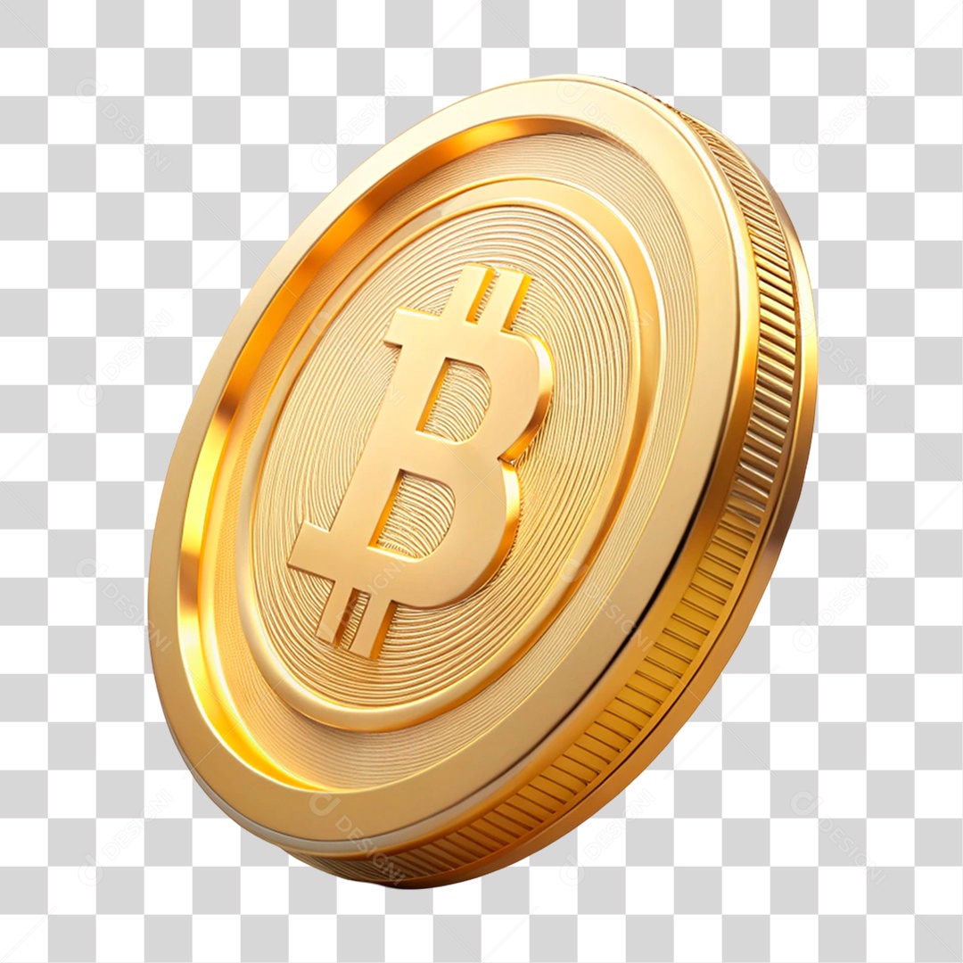 Ícone 3D Bitcoin de Ouro PNG Transparente