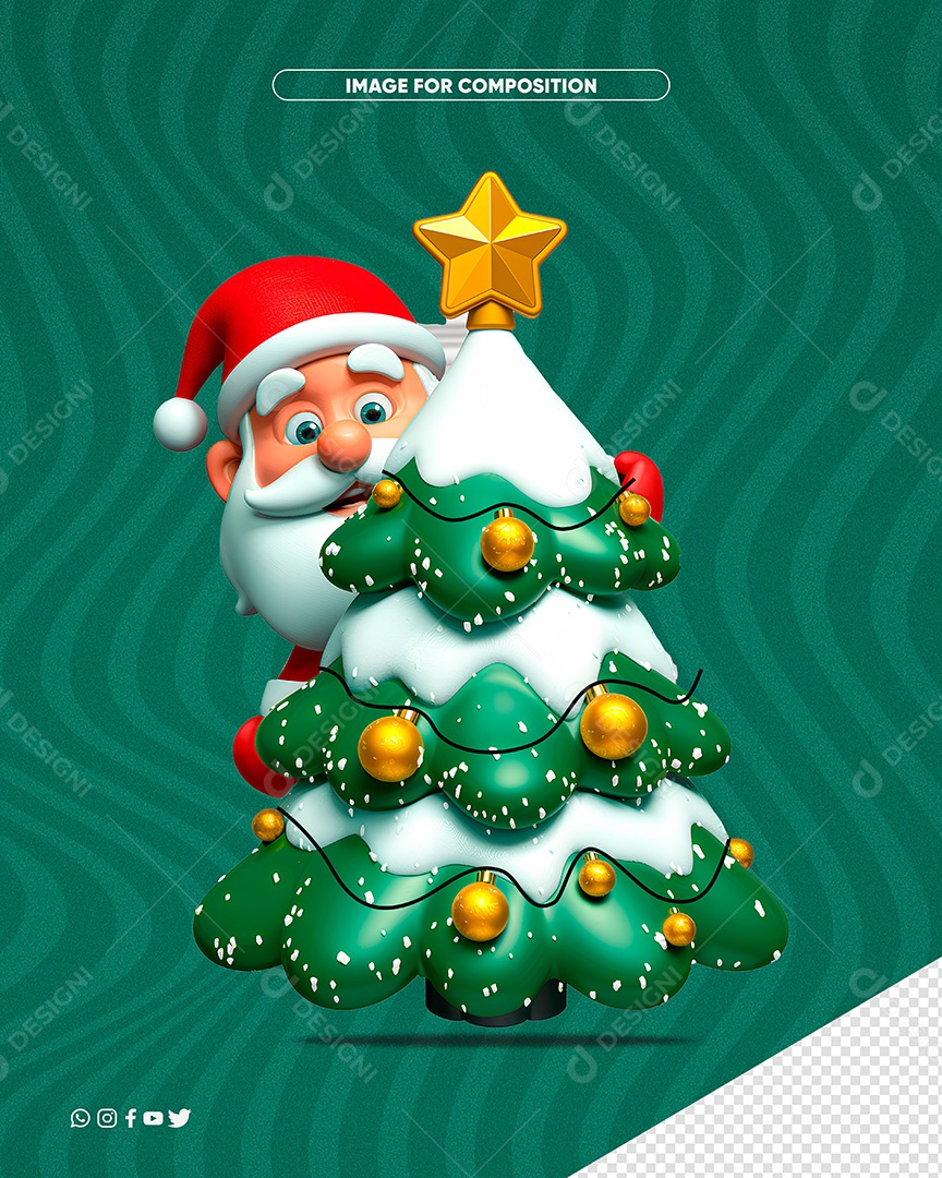 Personagem 3D Papai Noel para Composição PSD