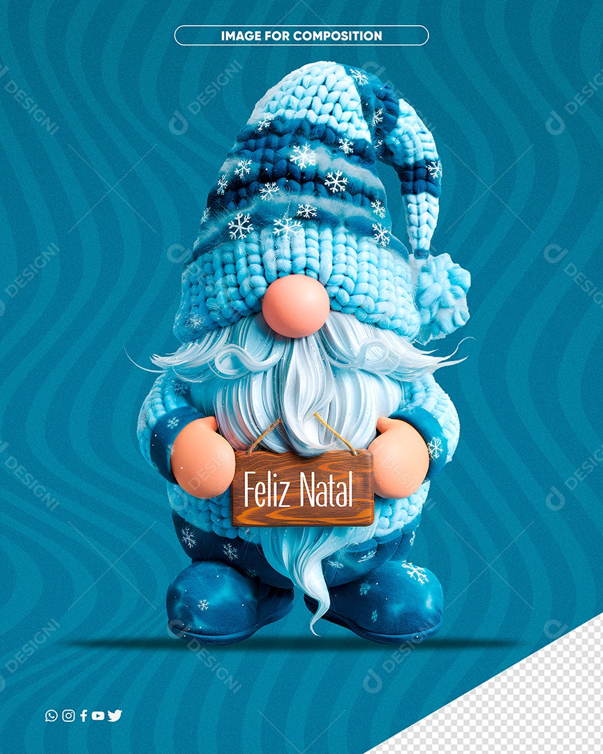 Personagem 3D Gnomo de Natal para Composição PSD