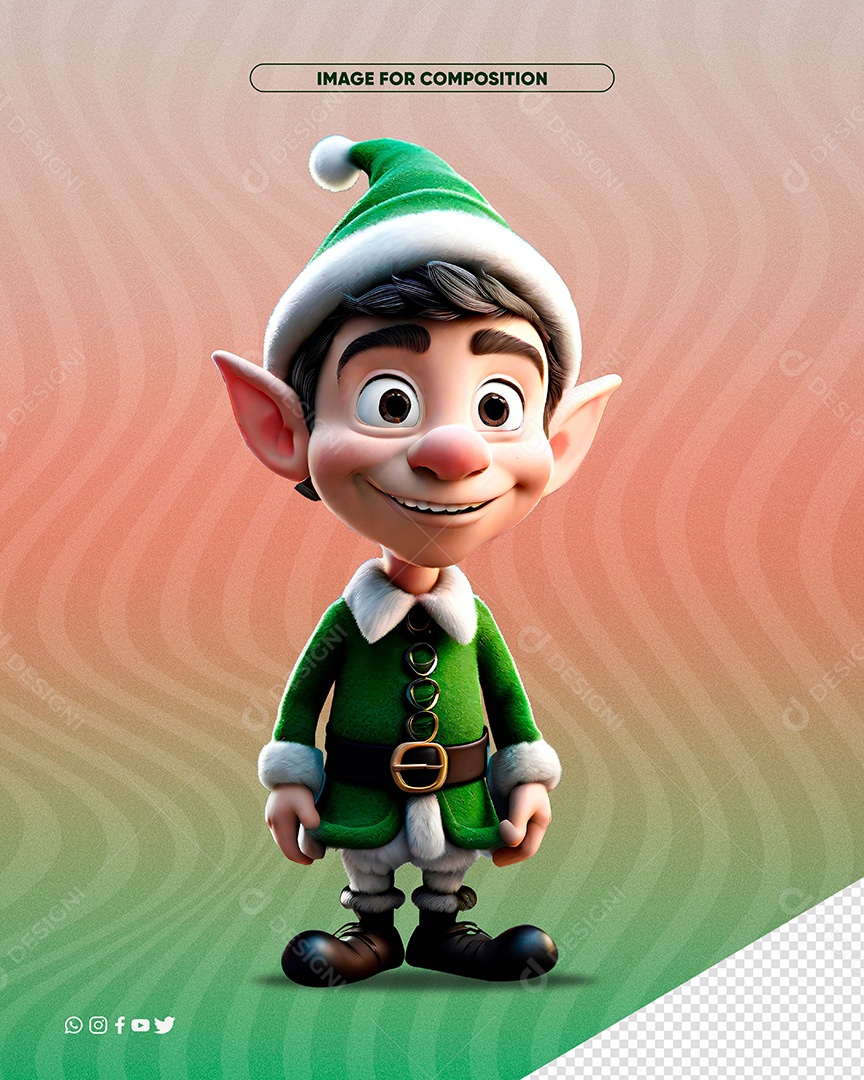 Personagem 3D Duende de Natal para Composição PSD