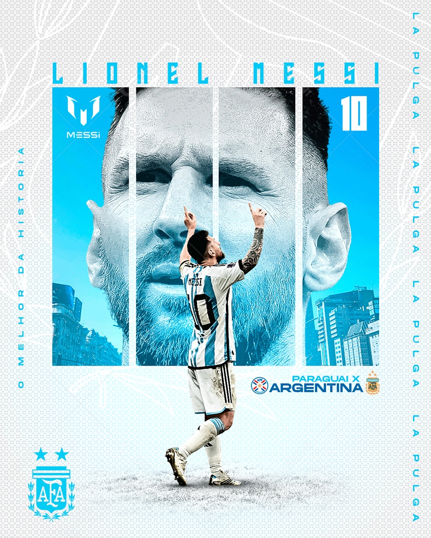 Escalação Lionel Messi Melhor Jogador da História Social Media PSD Editável