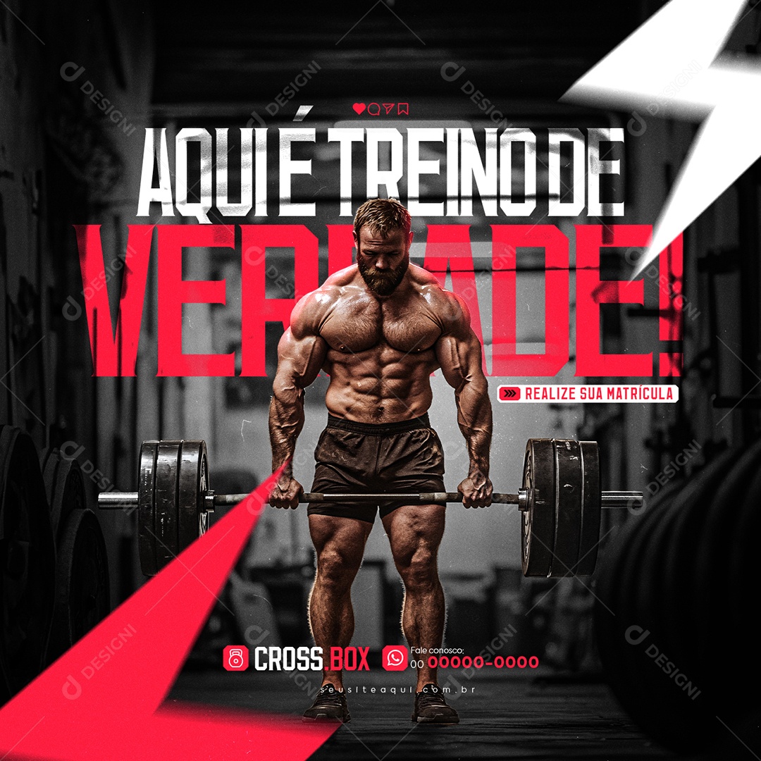 Academia Crossfit Aqui é Treino de Verdade Social Media PSD Editável