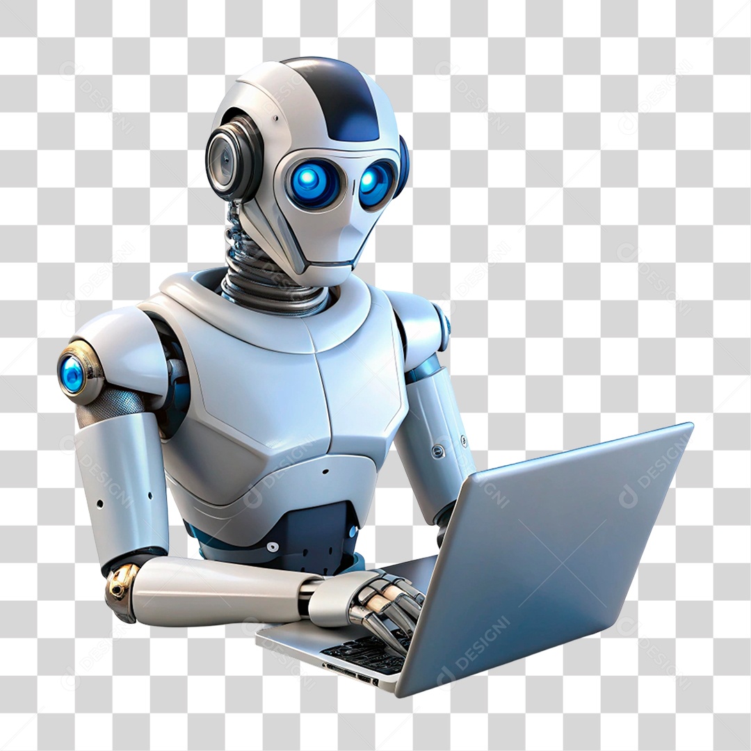 Robô Trabalhando no Laptop PNG Transparente