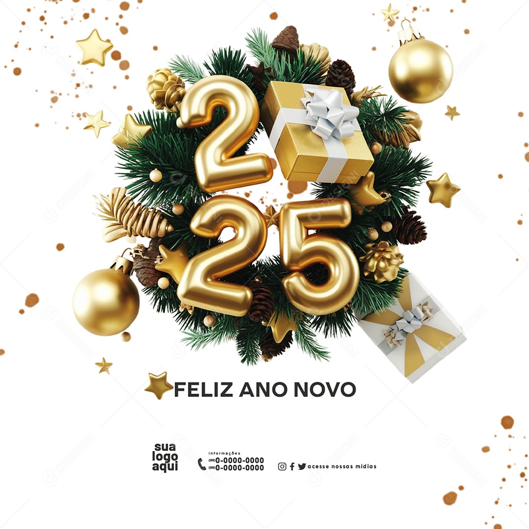Feliz 2025 Ano Novo 01 de Janeiro em Cada Esquina Social Media PSD Editável