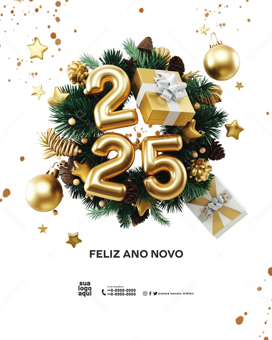 Feliz 2025 Ano Novo 01 de Janeiro em Cada Esquina Social Media PSD Editável