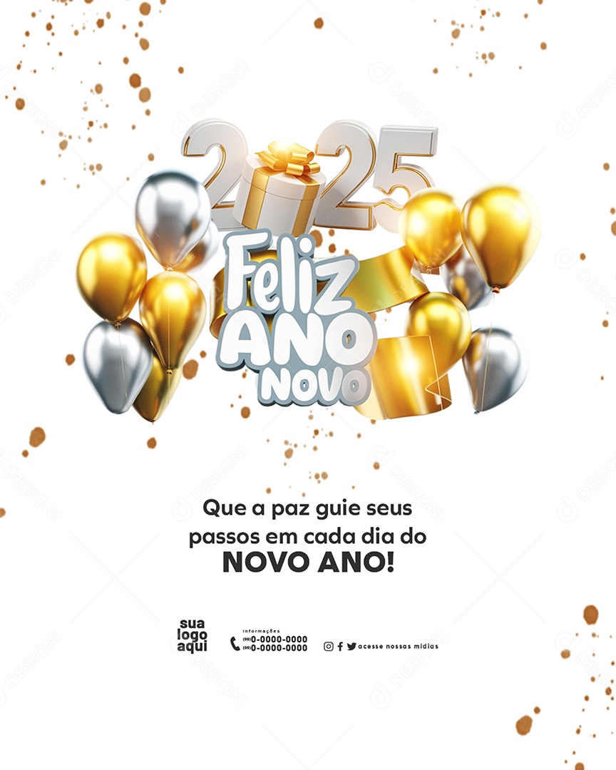 Feliz 2025 Ano Novo 01 de Janeiro em Cada Esquina Social Media PSD Editável