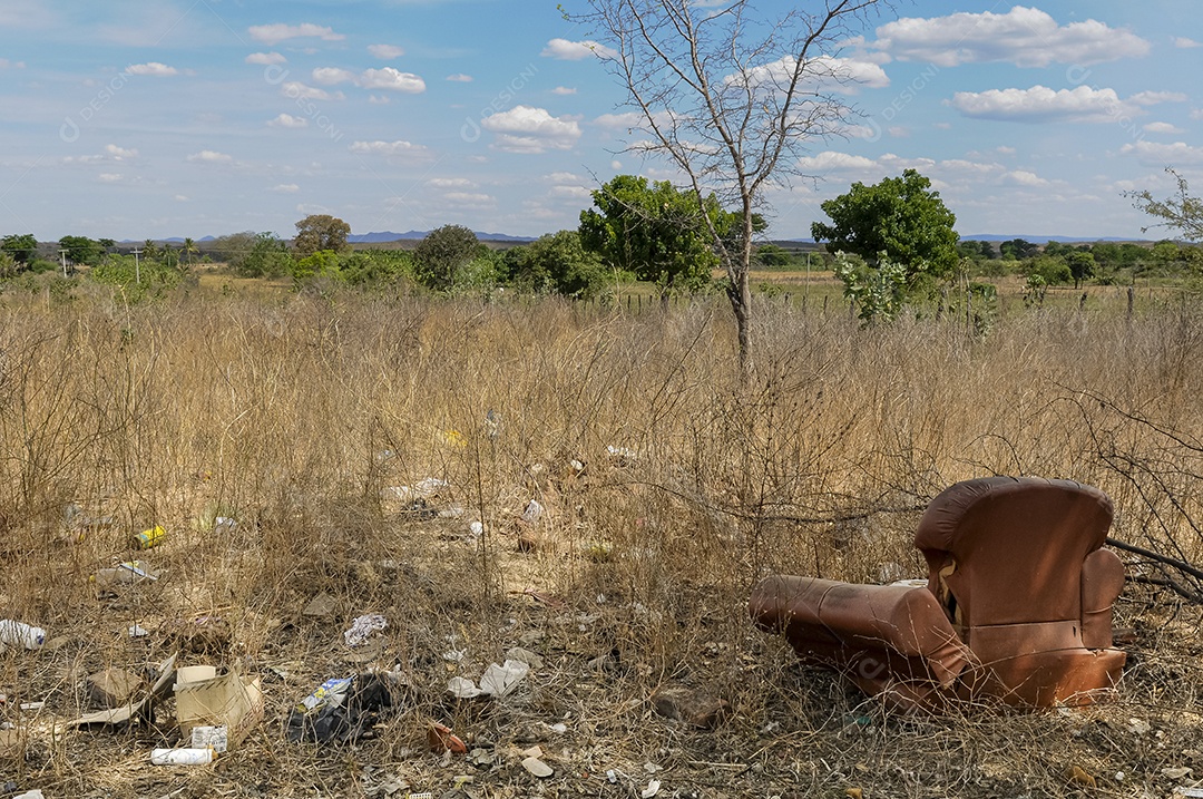 Lixo despejado na natureza no bioma Caatinga