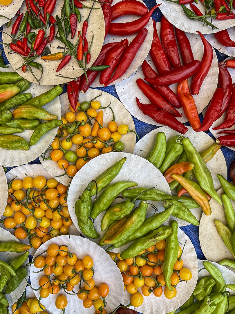 Pimentas de vários tipos e cores