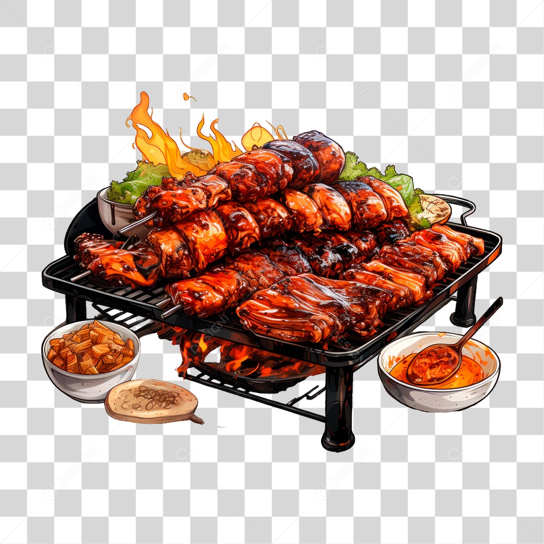 Carne na Churrasqueira PNG Transparente
