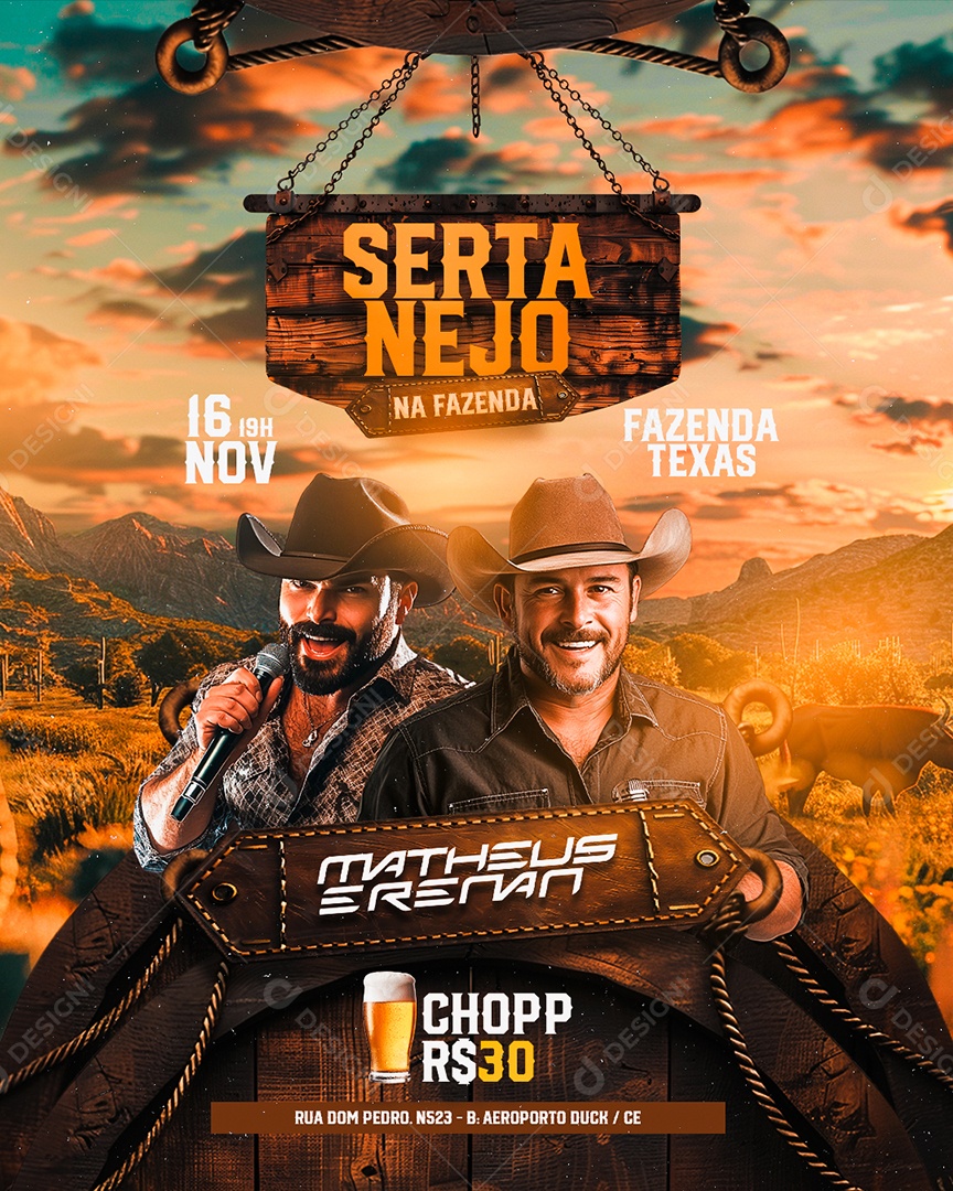 Flyer Sertanejo Na Fazenda Social Media PSD Editável