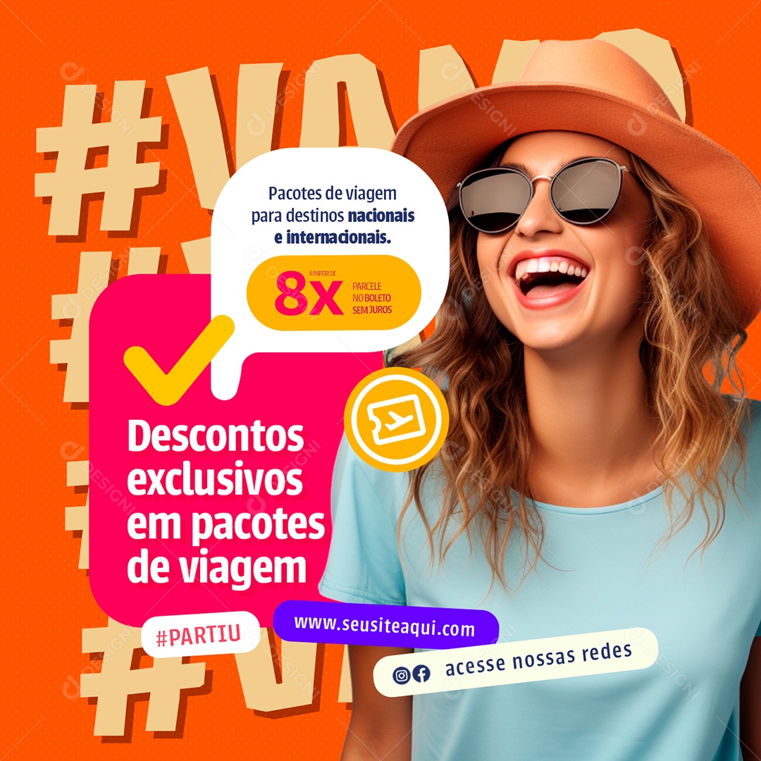 Turismo Descontos Exclusivos em Pacotes de Viagem Social Media PSD Editável