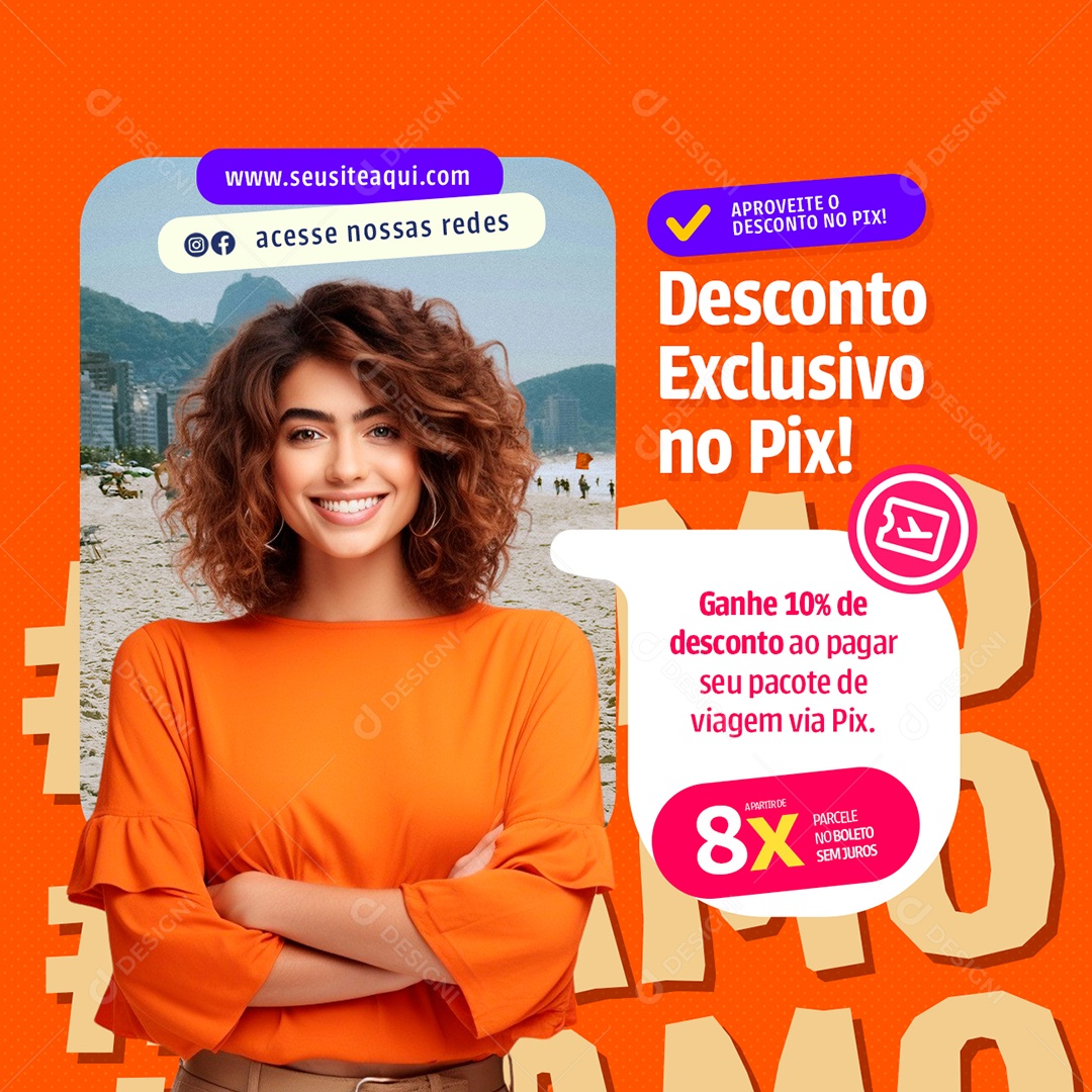 Turismo Desconto Exclusivo no Pix Social Media PSD Editável