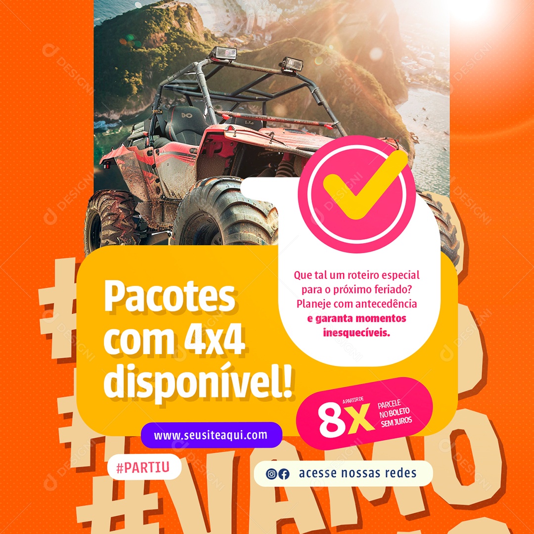 Turismo Pacotes com 4x4 Disponível Social Media PSD Editável