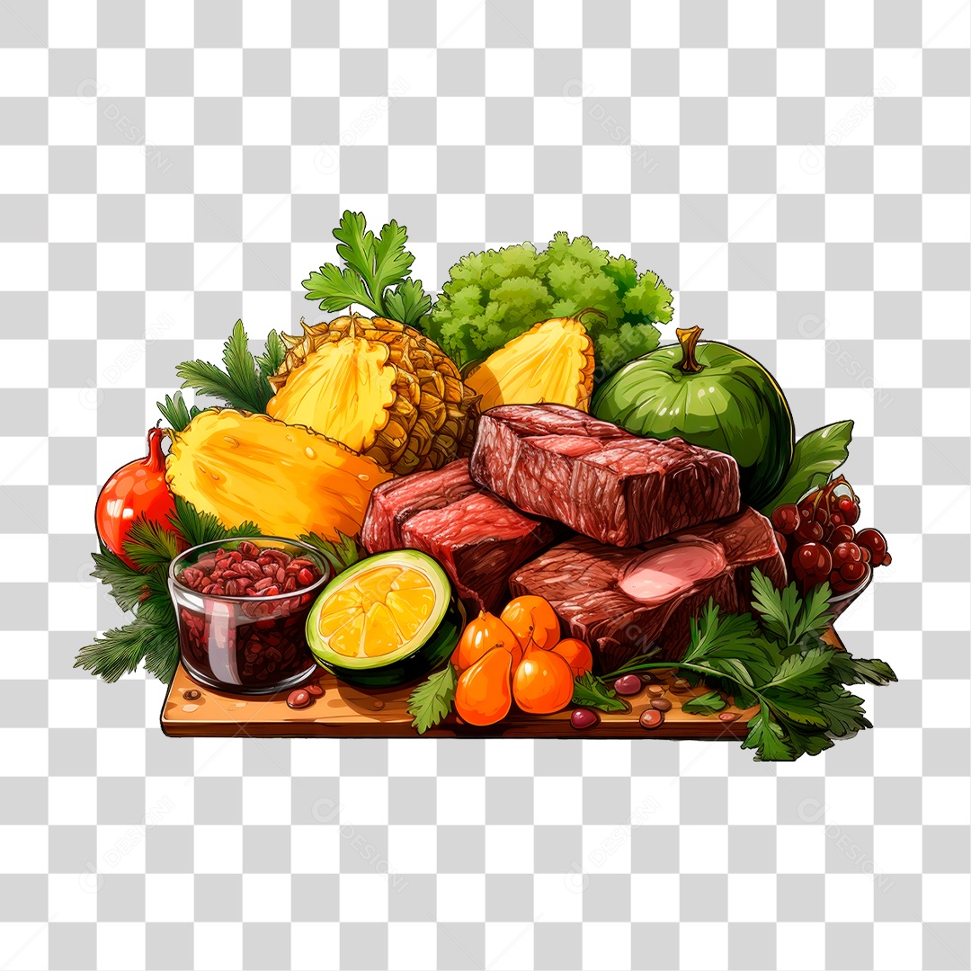 Frutas Sobre Tábua PNG Transparente