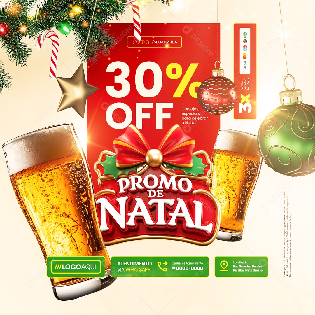 Cervejaria Promo De Natal Cervejas Especiais 30% Off Social Media PSD Editável