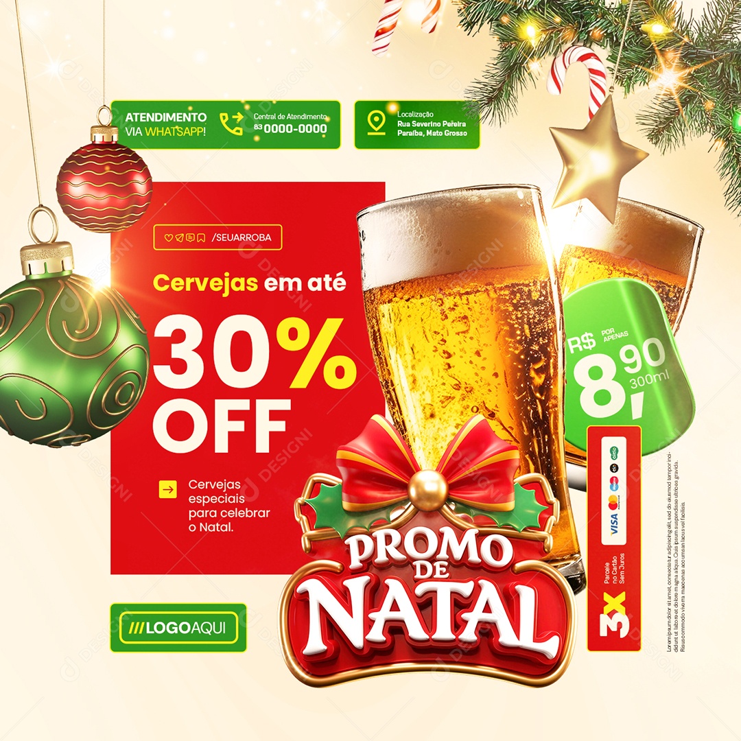 Cervejaria Promo De Natal Cervejas em Até 30% Off Social Media PSD Editável
