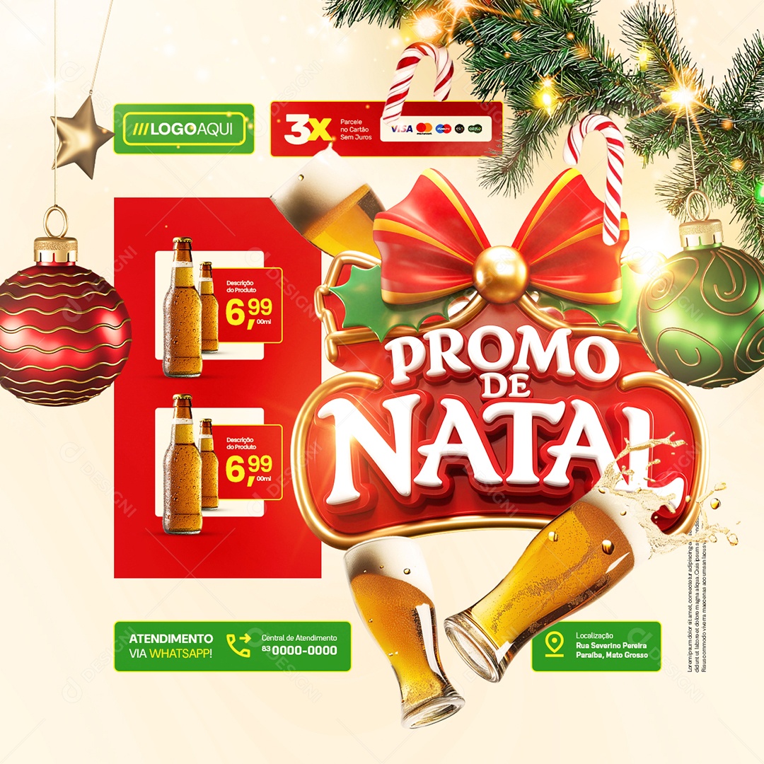 Cervejaria Promo De Natal Cerveja 3x no Cartão Social Media PSD Editável