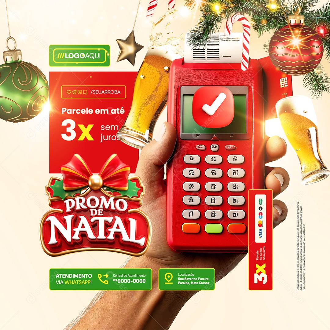 Cervejaria Promo De Natal Parcele em Até 3x Social Media PSD Editável