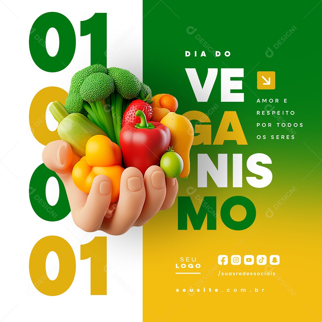 Dia do Veganismo 01 de Novembro Amor e Respeito Social Media PSD Editável